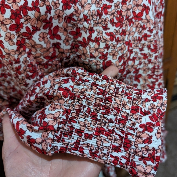 Cooper&Ella L red/peach microfloral cottagecore ruffle trim longsleeve flowy top - Picture 6 of 7